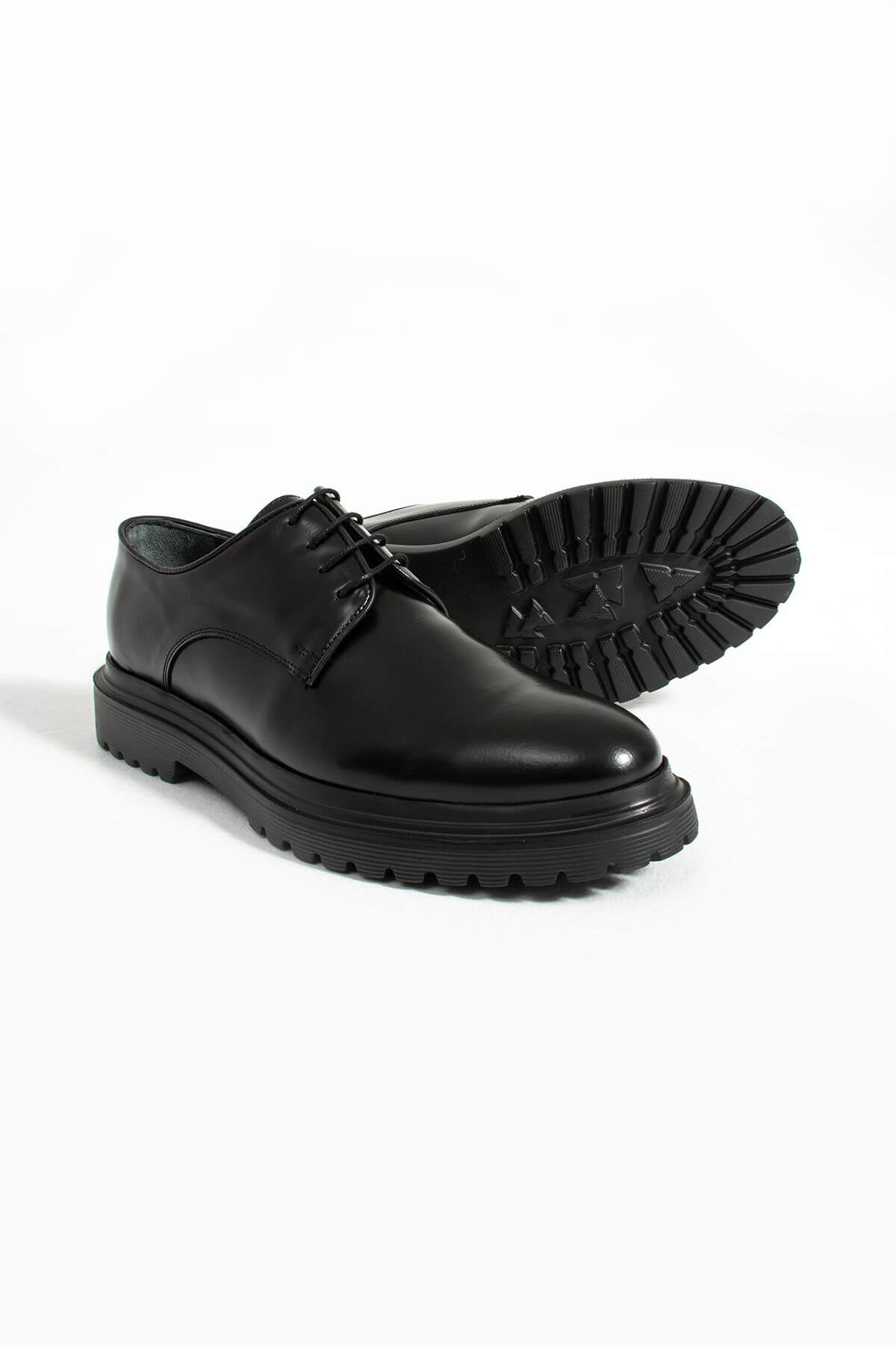 Black High-Shine Leather Derby Shoes with Chunky Sole