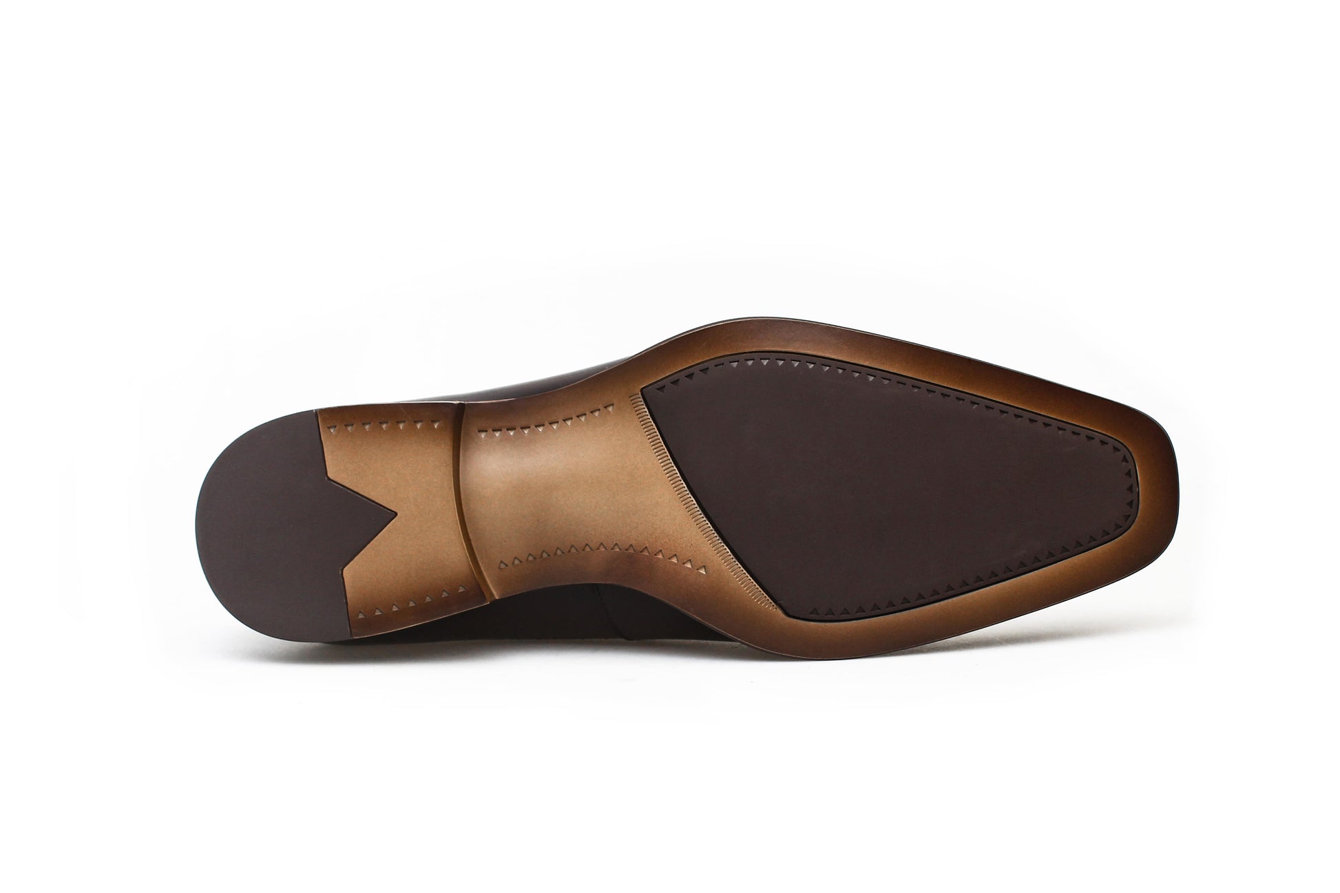 Top view of men's chestnut leather and suede oxford shoes, featuring a two-tone design and cap-toe detailing, perfect for formal occasions and luxury fashion.