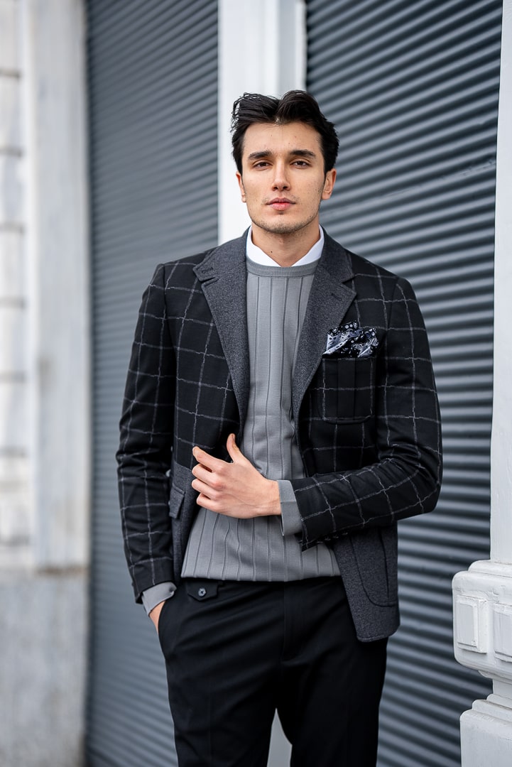 Black and Grey Checkered Blazer