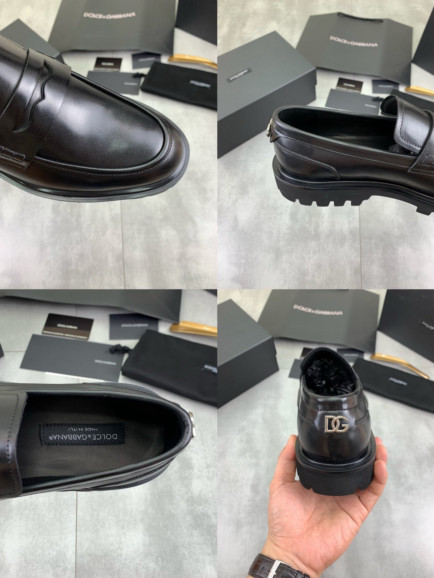 Dolce & Gabbana Black Leather Lug-Sole Penny Loafers