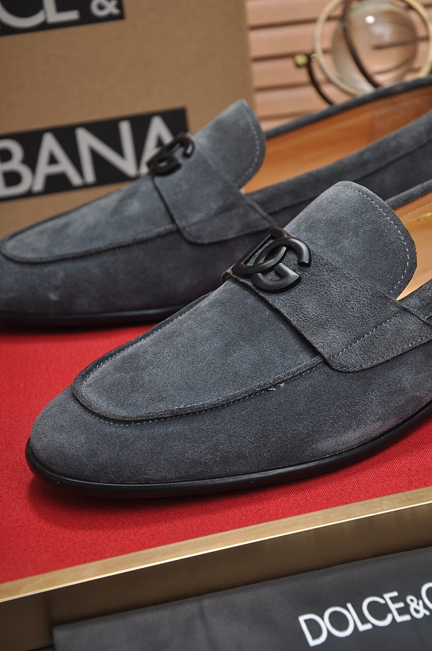 Dolce & Gabbana New Florio Grey Suede DG Logo Loafers