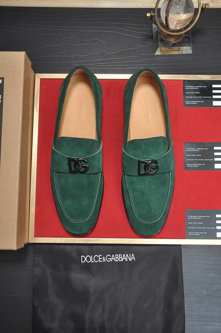 Dolce & Gabbana New Florio Green Suede DG Logo Loafers