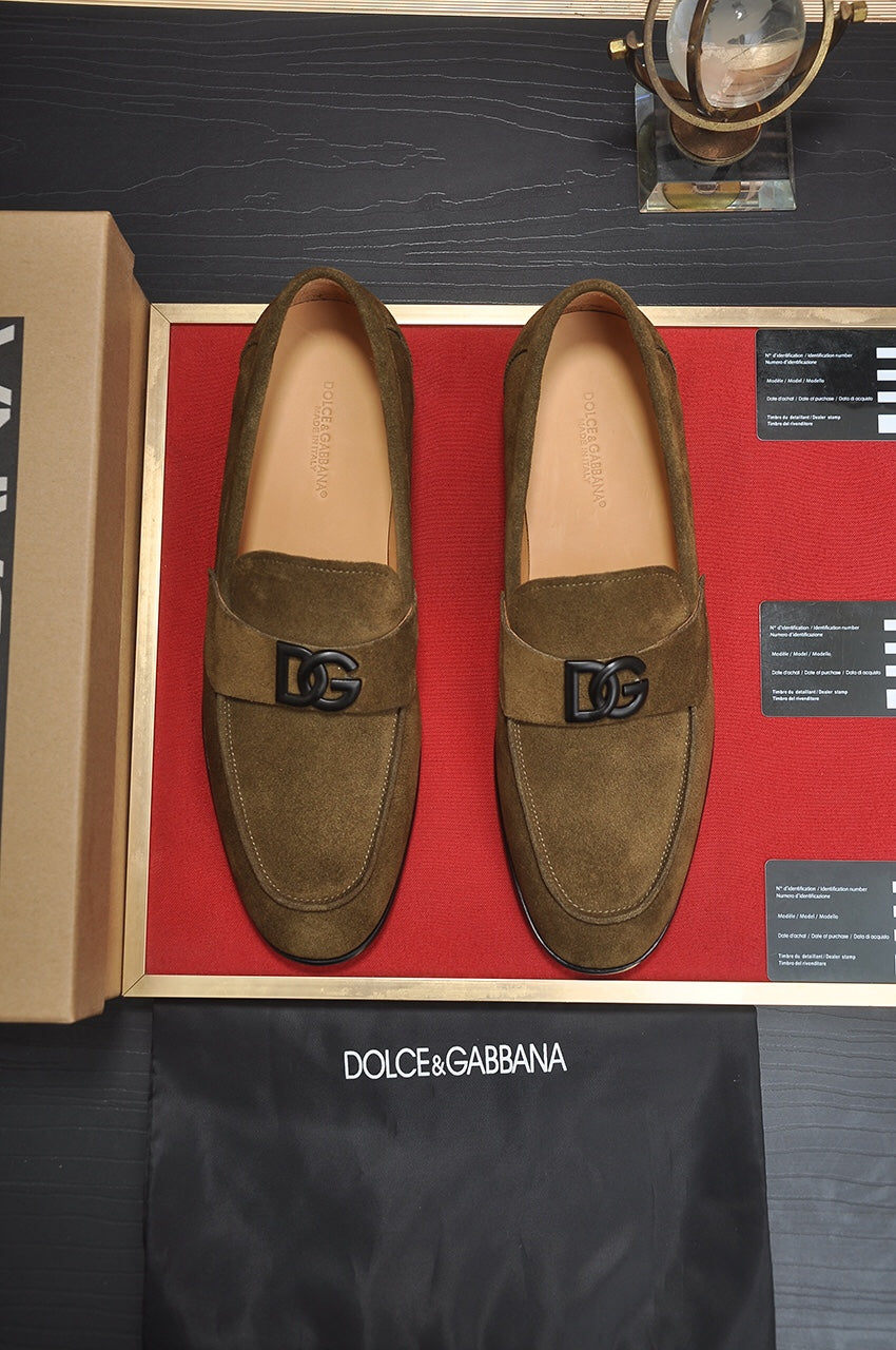 Dolce & Gabbana Olive Suede DG Logo Men’s Loafers
