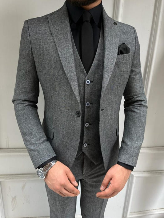 Gray Slim Fit 3-Piece Suit for Men