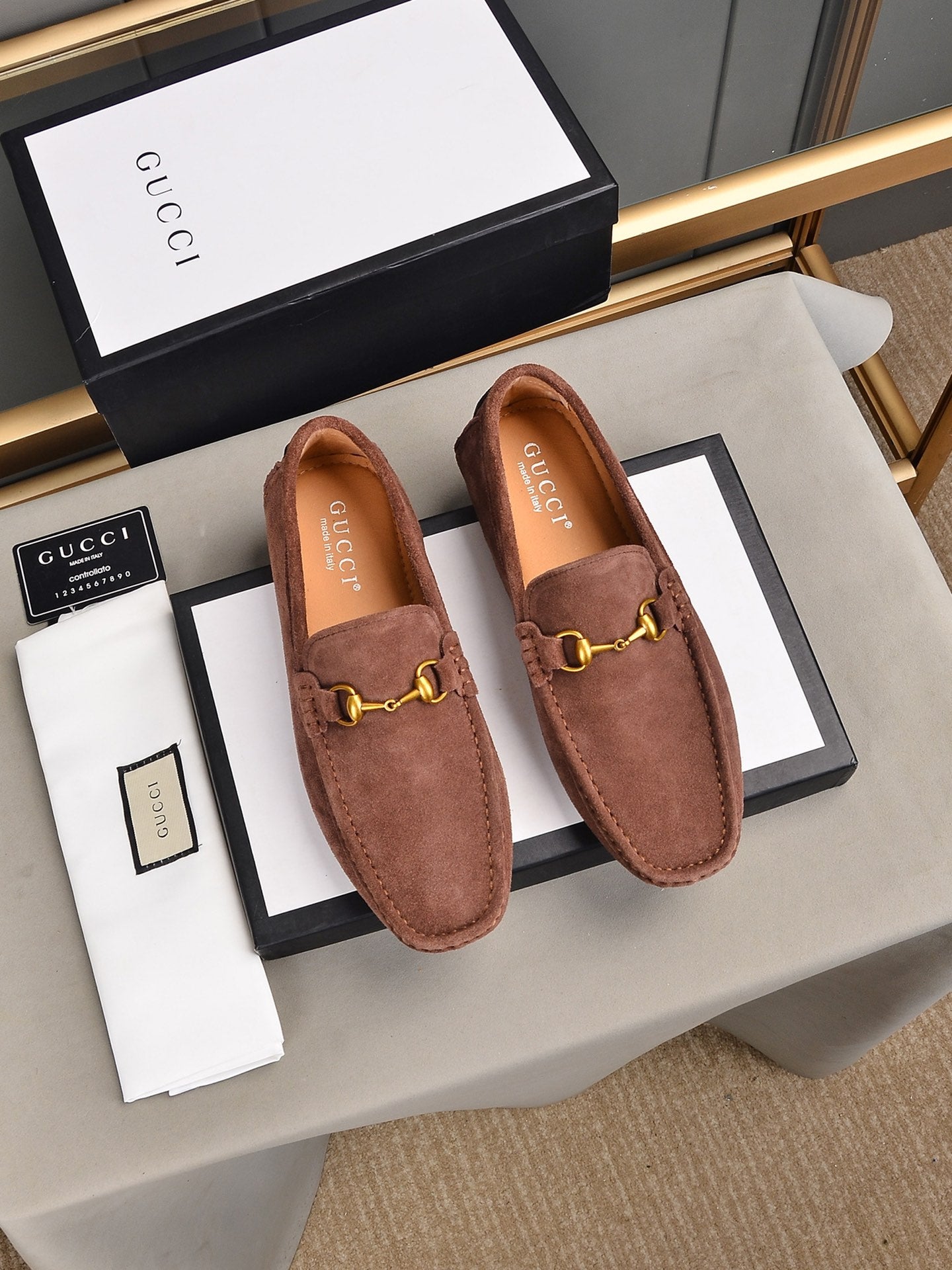 Gucci Brown Suede Horsebit Driving Loafer