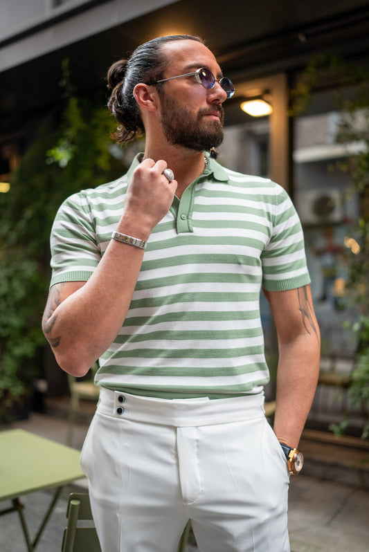 Green-Glow Knit Polo T-Shirt