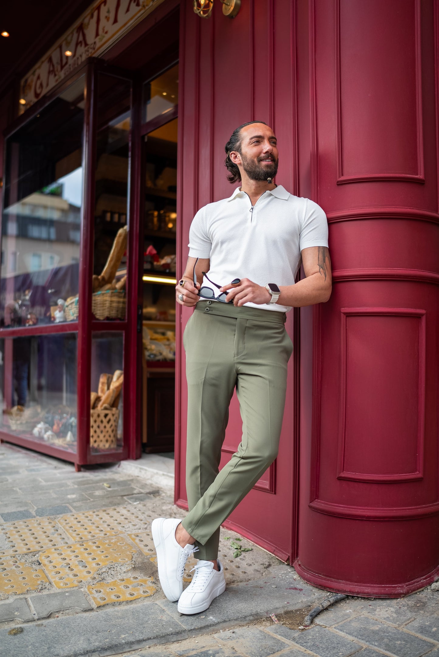 White Zipper Collar Knit T-Shirt