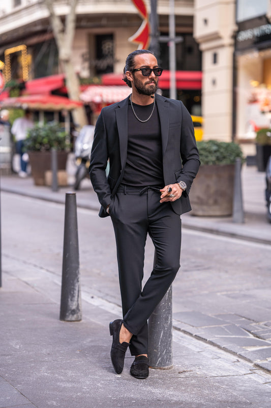Black Casual Slim Fit Suit for Men