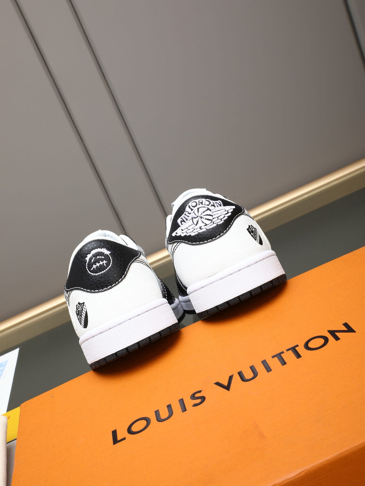 Louis Vuitton Air Jordan 1 Low Black & White Monogram Sneakers