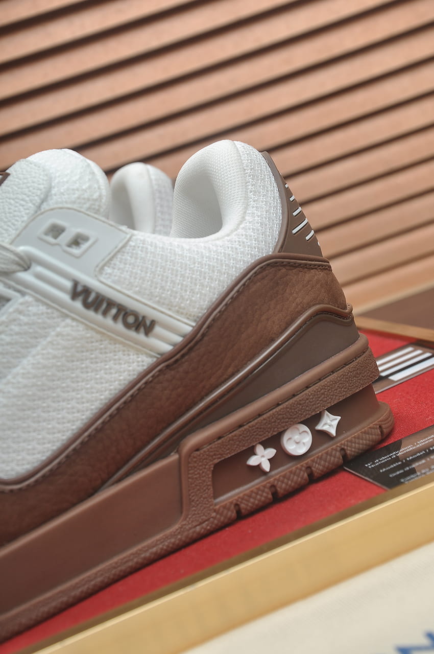Louis Vuitton LV Trainer Sneakers in Moka Brown and White