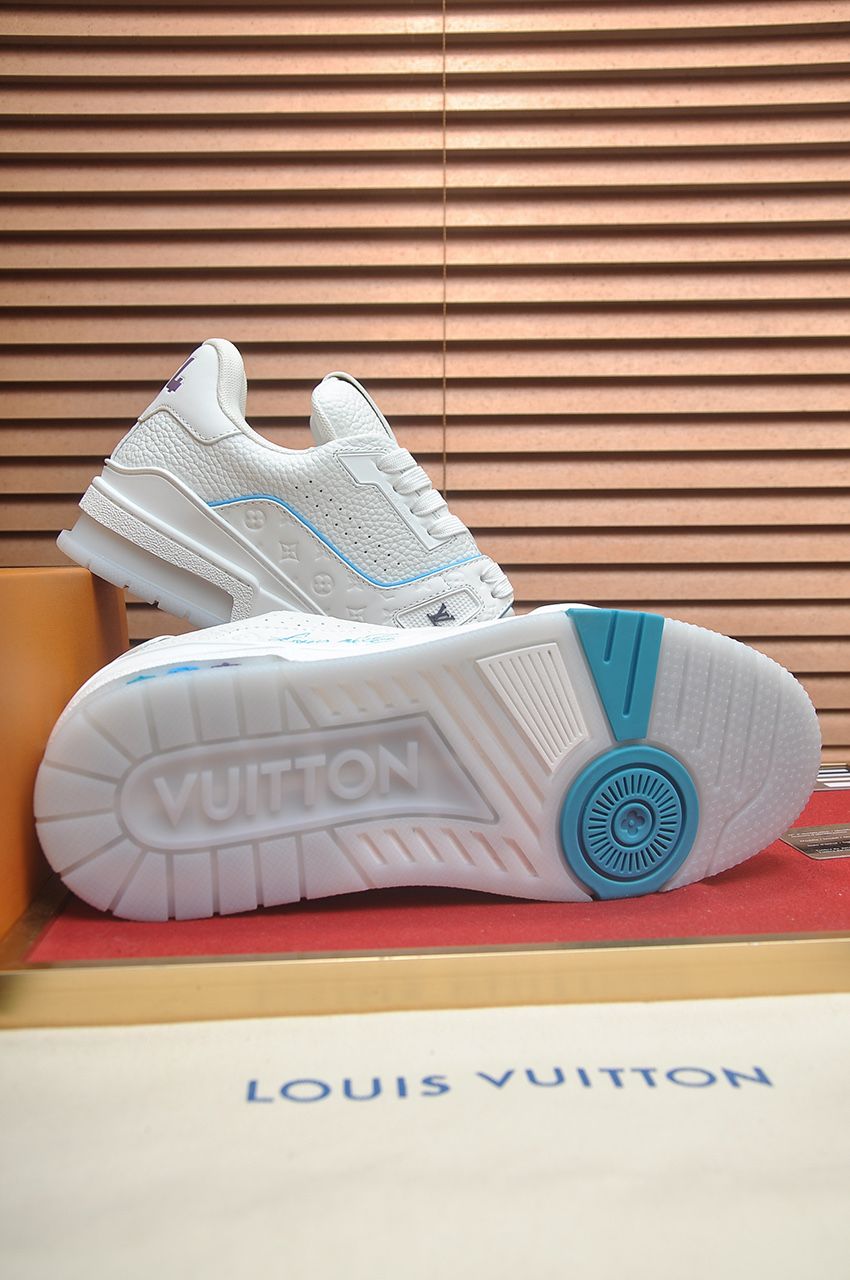 Louis Vuitton LV Trainer Sneakers in White and Turquoise Blue