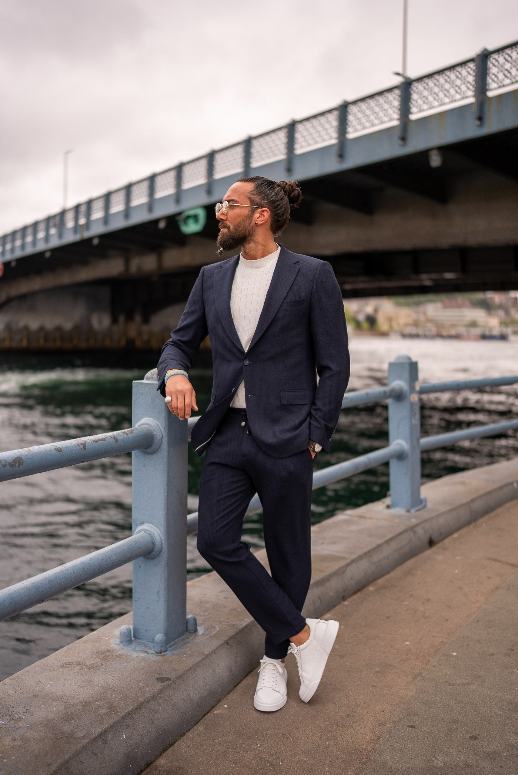 Close-Up of Navy Blue Lightweight Summer Suit for Men