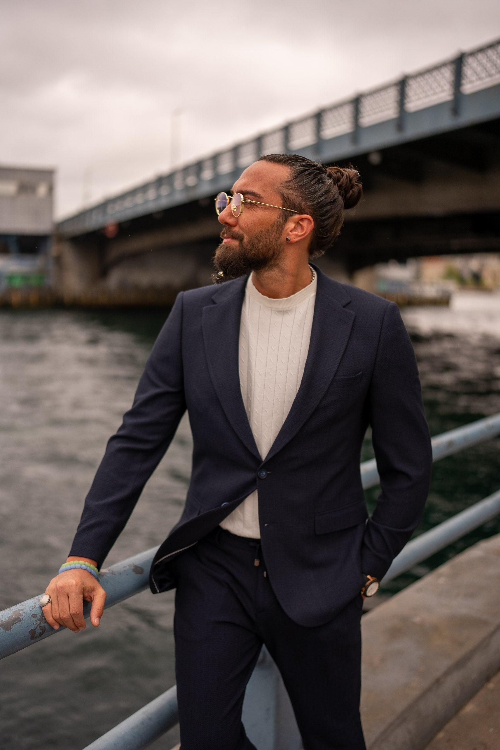 Close-Up of Navy Blue Lightweight Summer Suit for Men