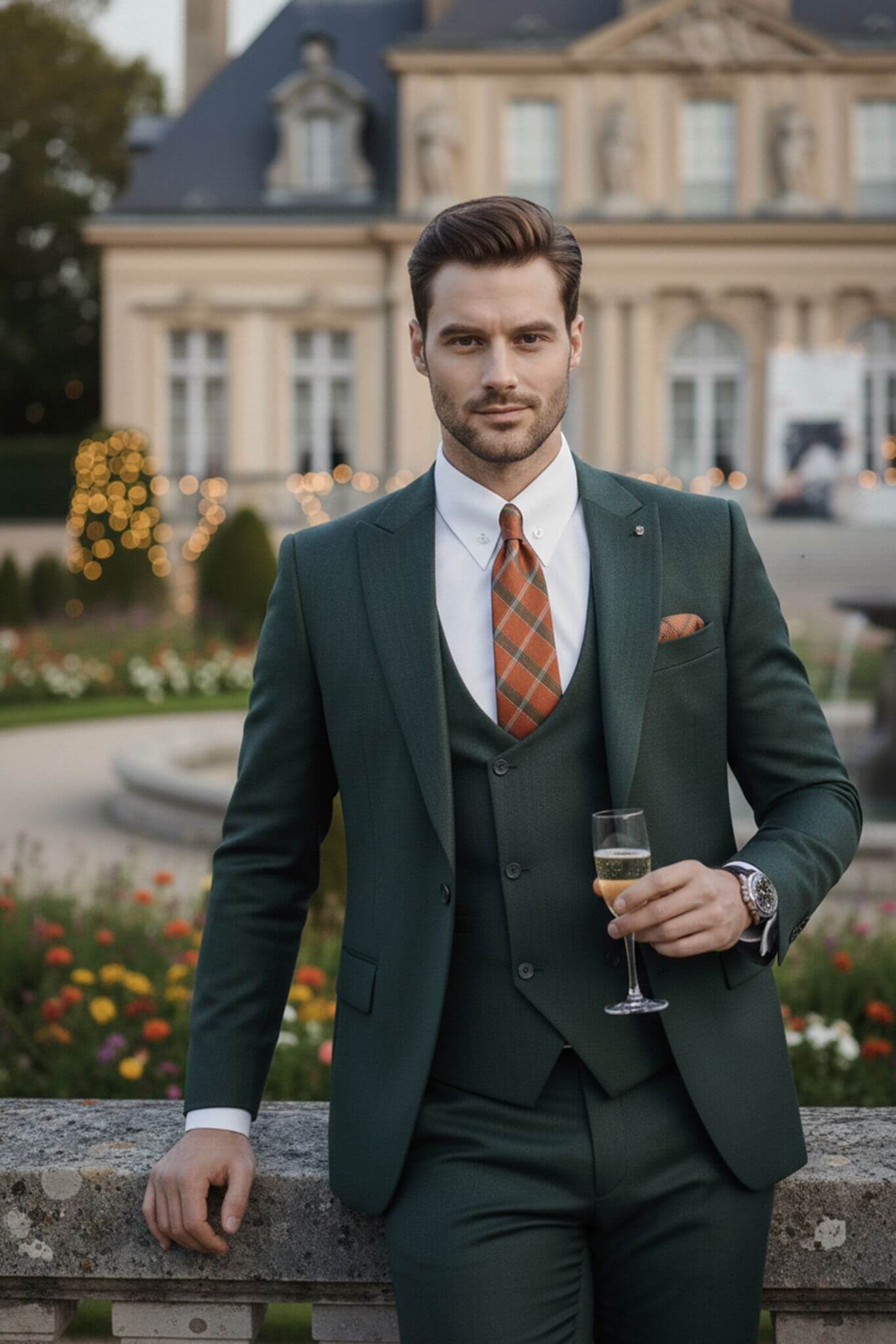 The Forest Green Men’s Slim-Fit 3-Piece Wool Wedding Suit