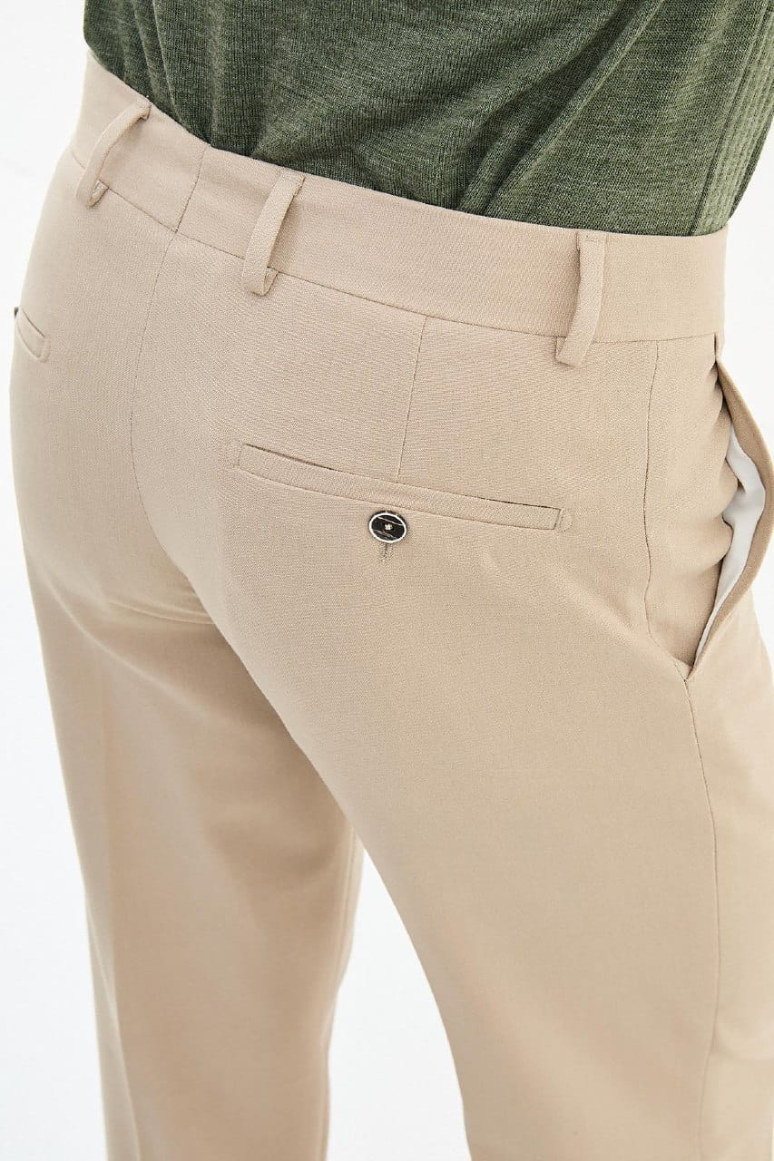 Men’s Beige Slim Fit Formal Trousers