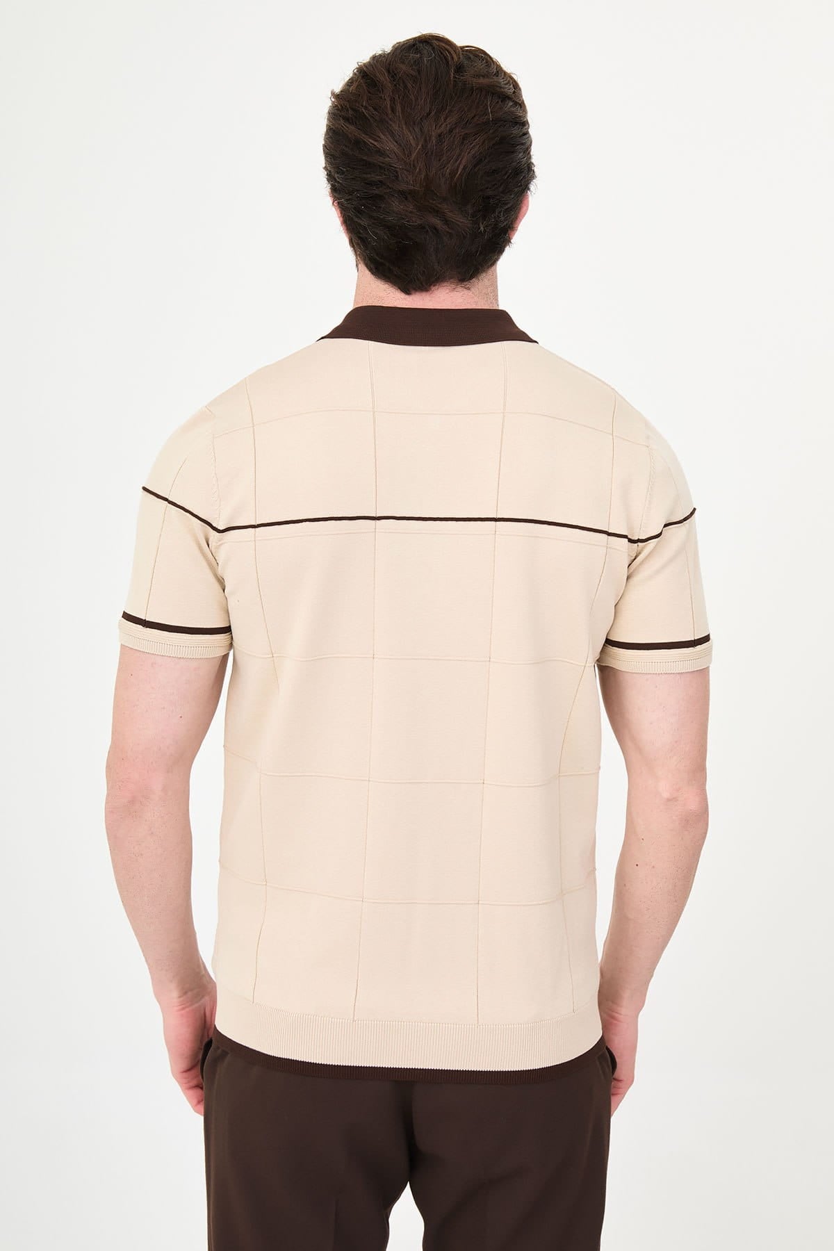Men’s Beige Zip-Up Knit Polo Shirt