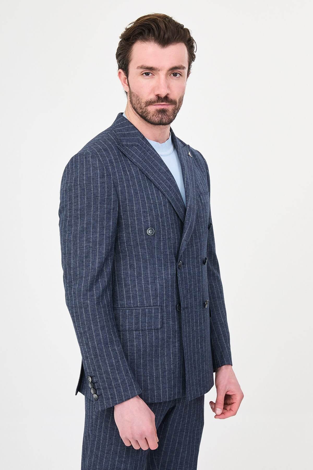 Men’s Blue Pinstripe Slim Fit Suit