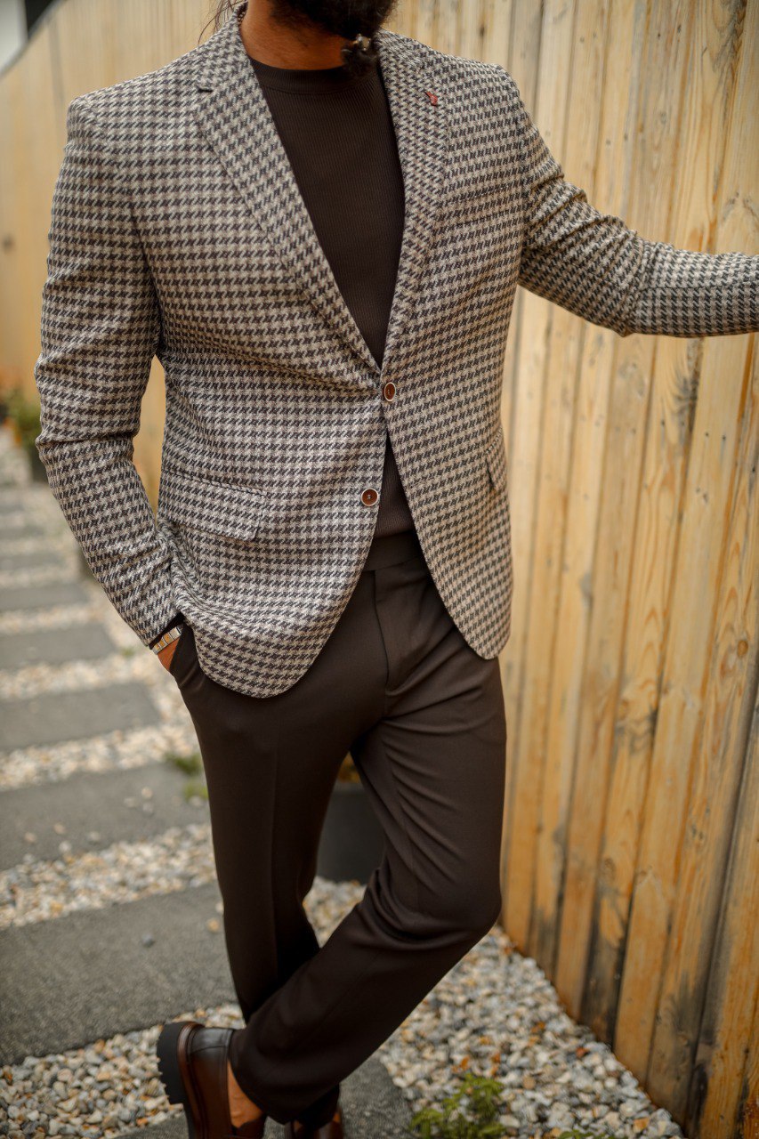 Men’s Brown Houndstooth Slim Fit Suit
