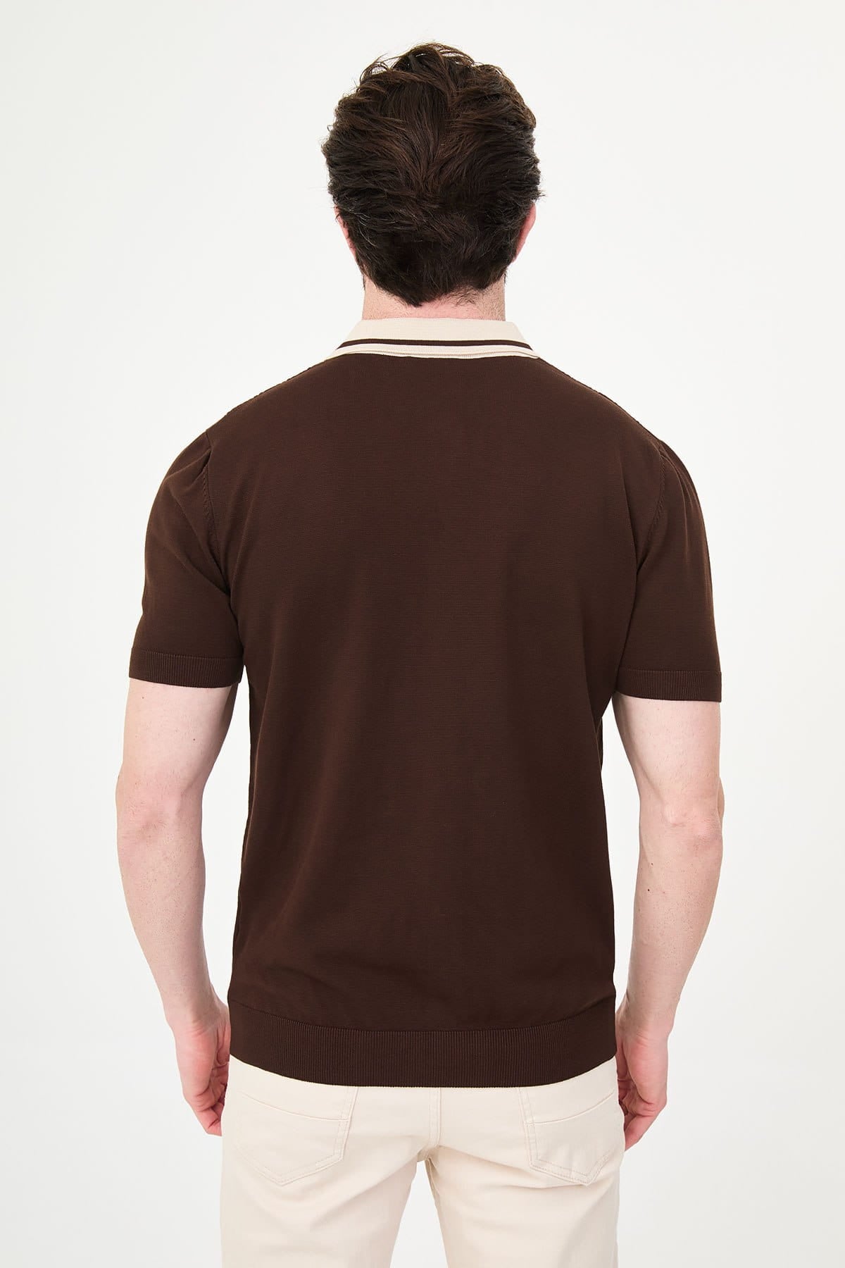 Men’s Brown Knit Button-Up Polo Shirt