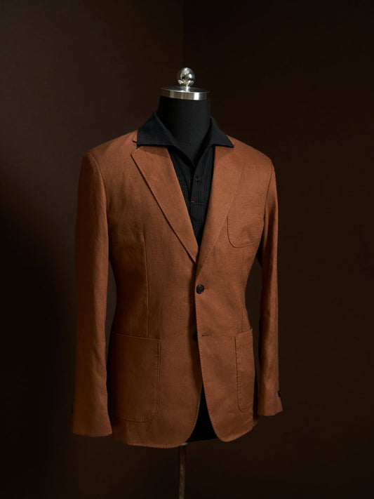 Men’s  Brown Linen Jacket & Vest Set