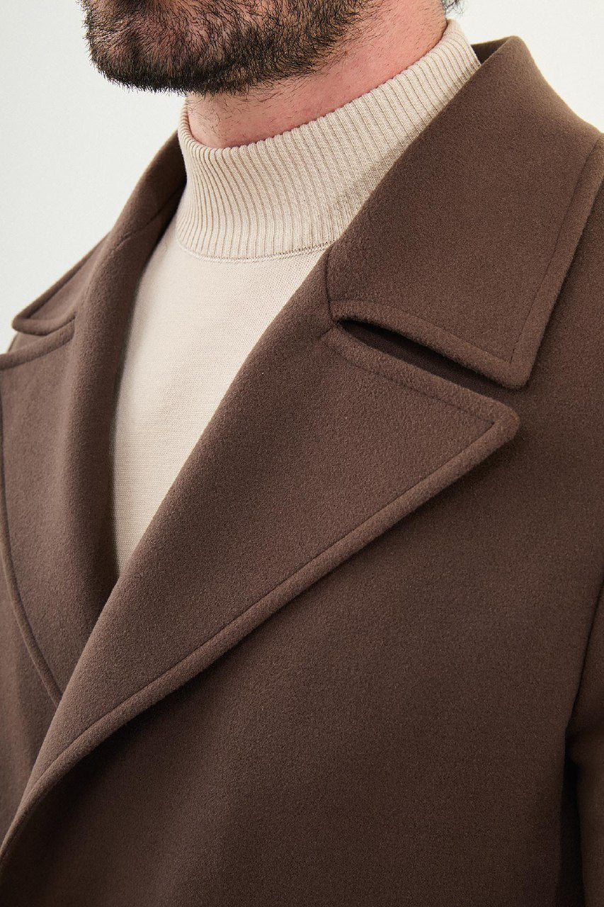 Men’s Chocolate Brown Double-Breasted Long Trench Coat
