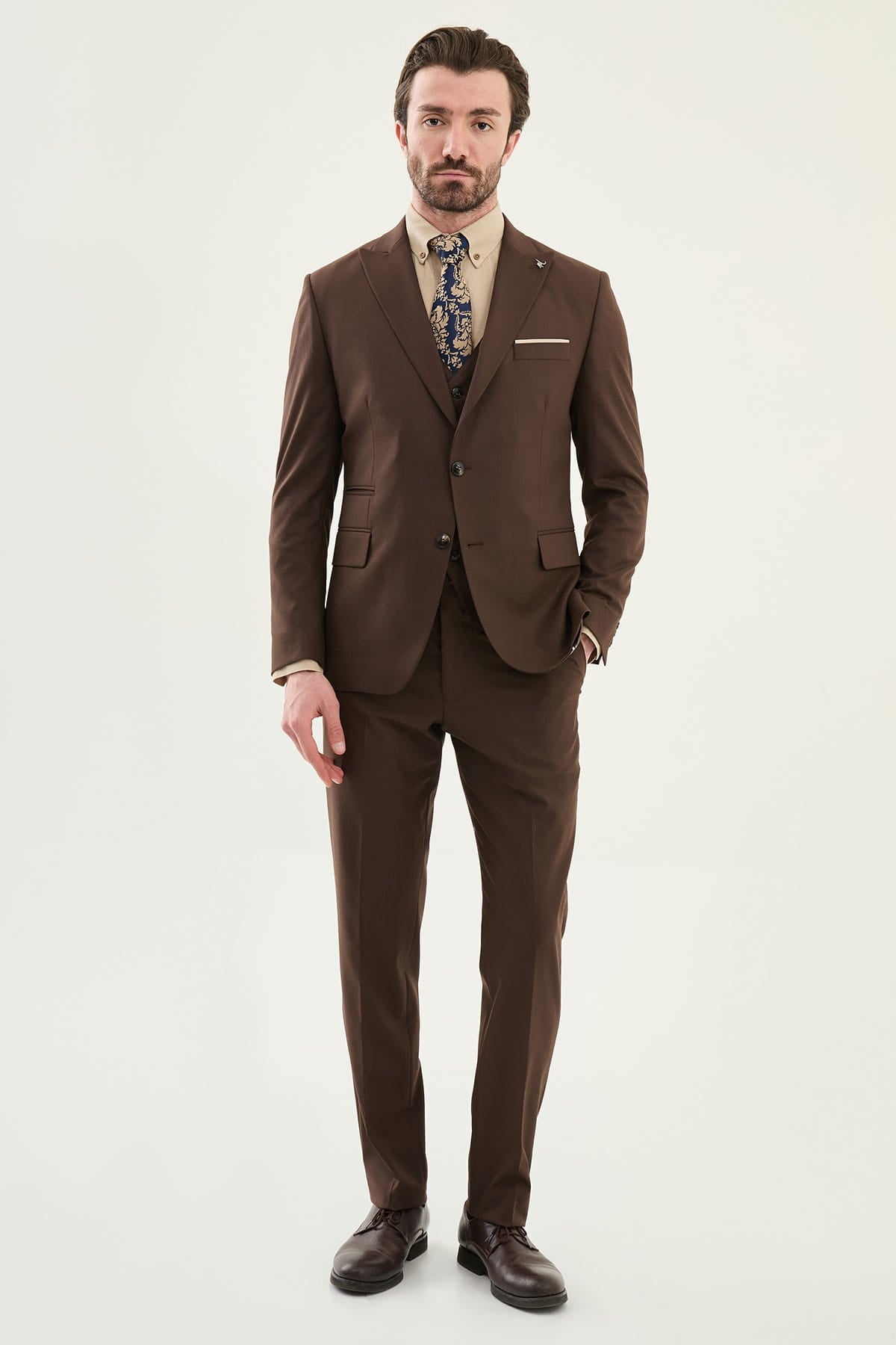 Men's Chocolate Brown Three-Piece Suit