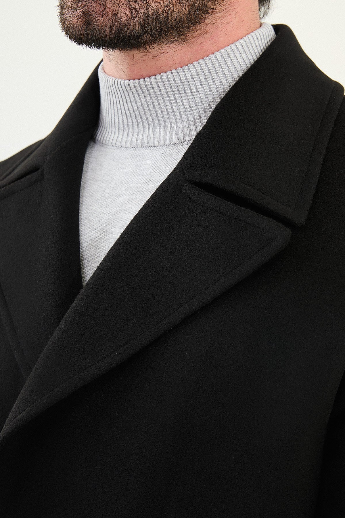 Men’s Classic Black Double-Breasted Long Trench Coat