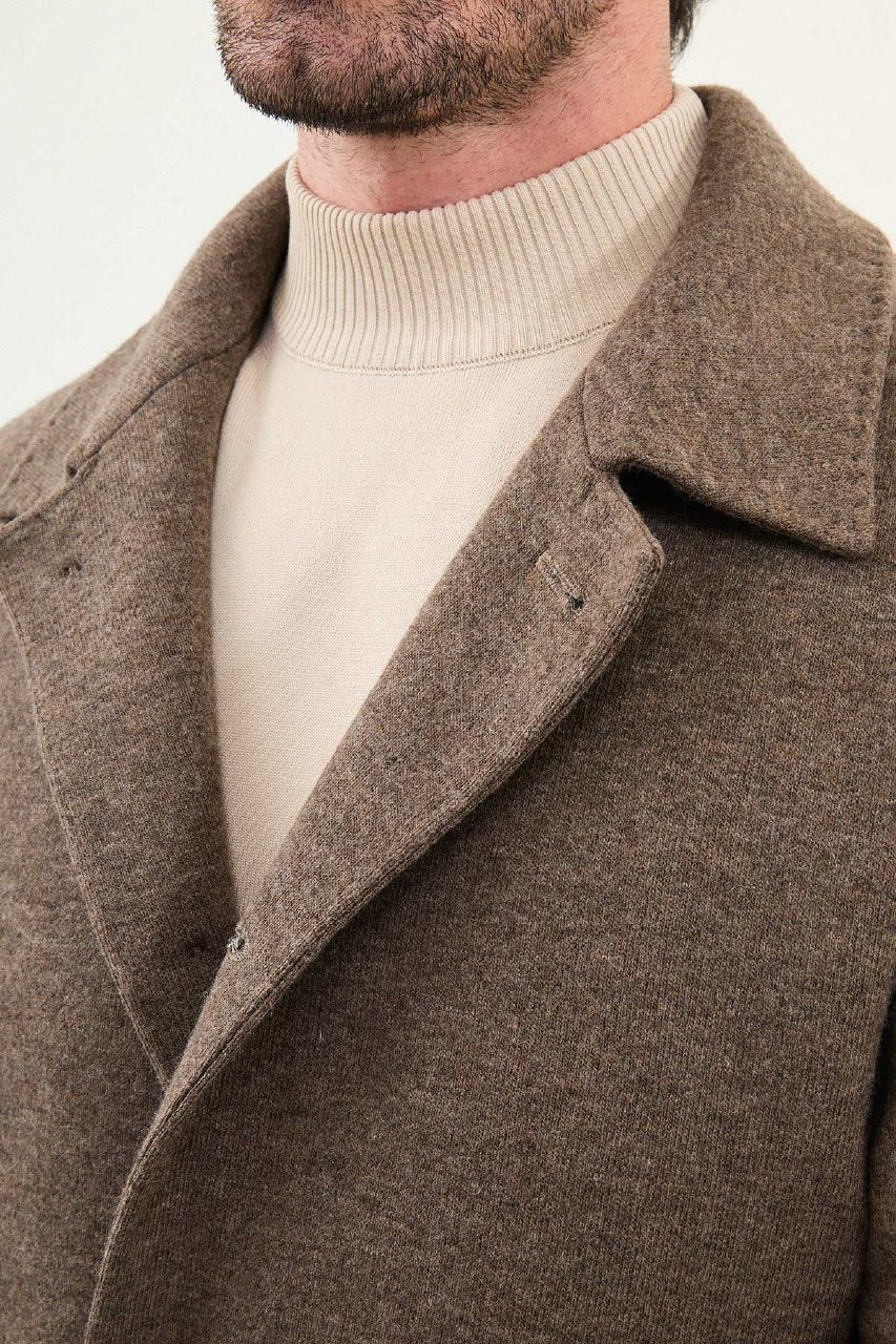 Men’s Classic Brown Tailored Wool-Blend Coat