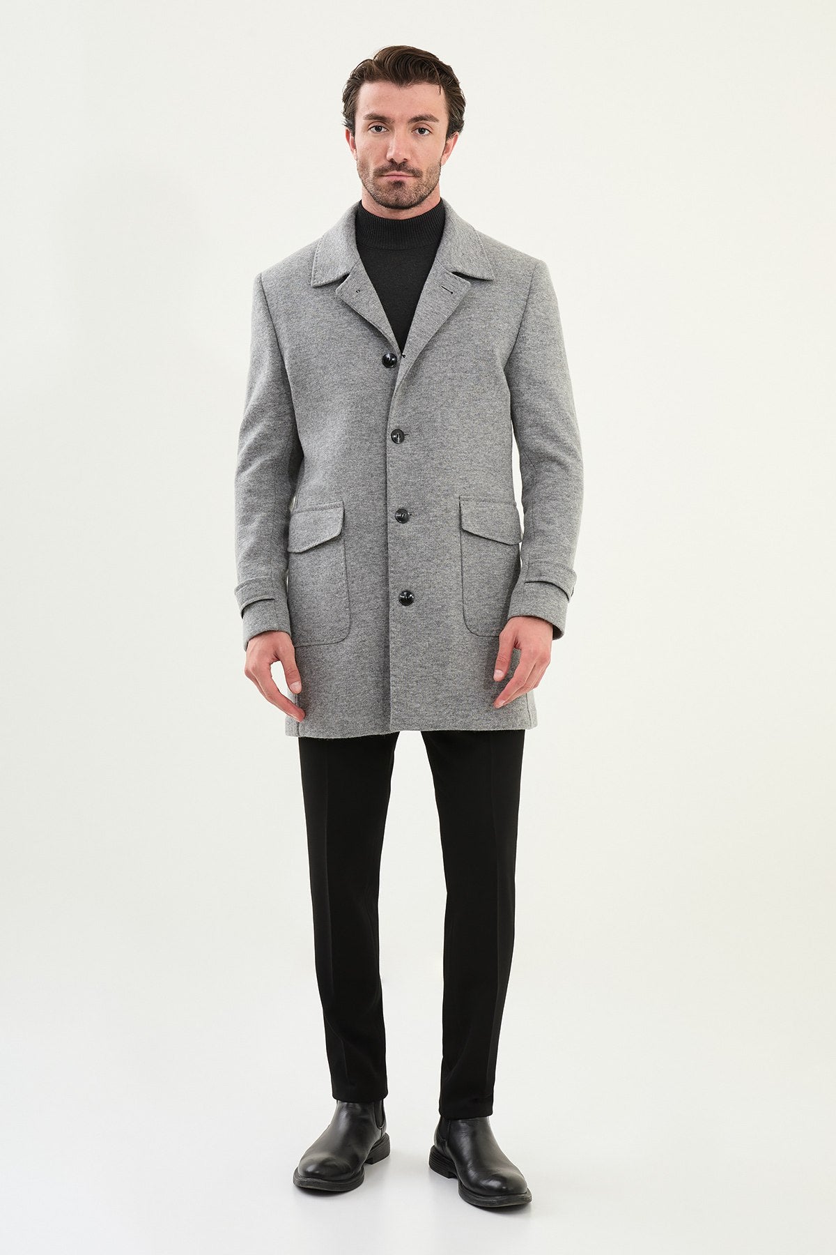 Men’s Classic Gray Single-Breasted Slim Fit Coat