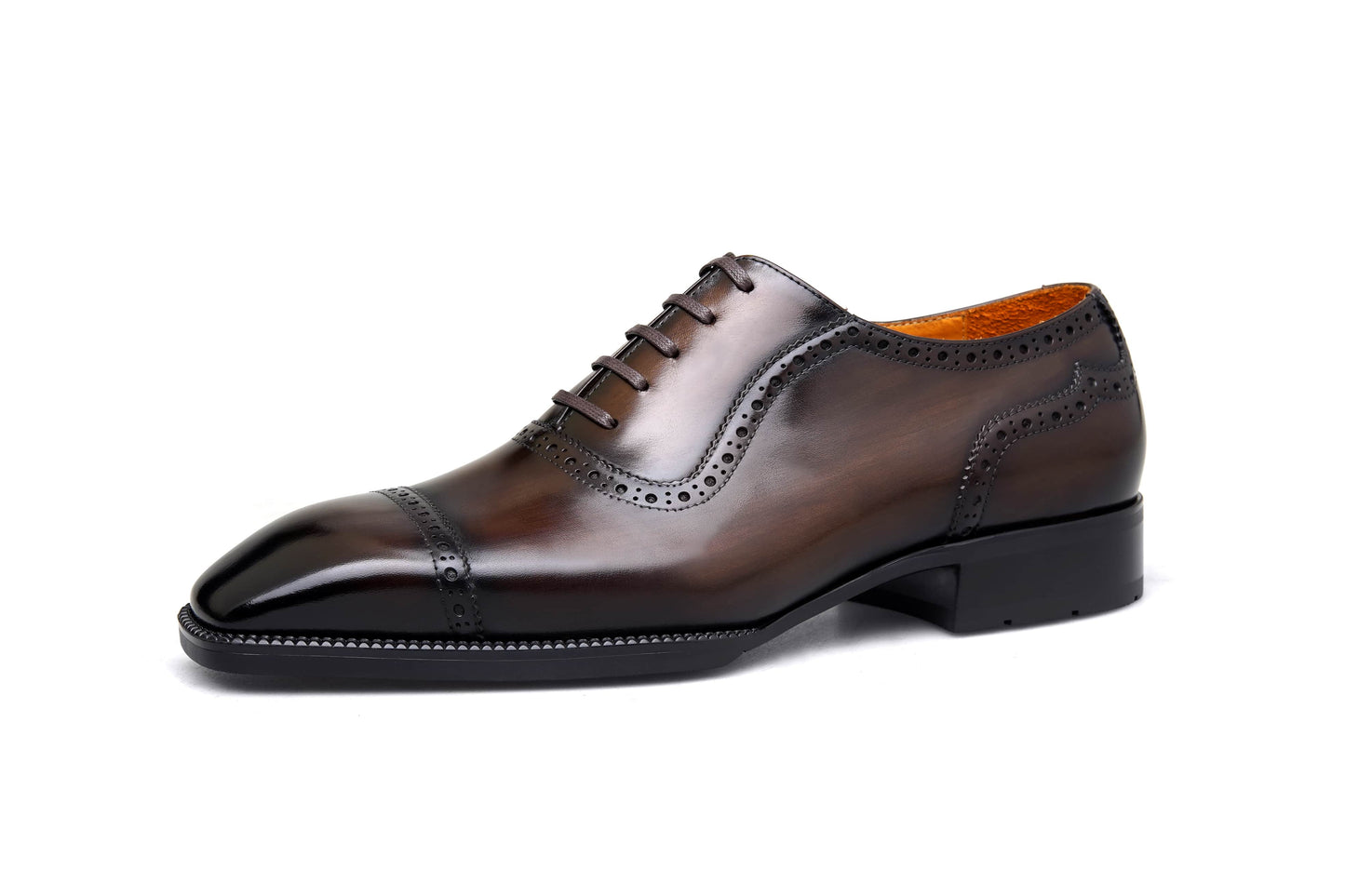 SuitHarbor Blake-Stitched Dark Brown Cap-Toe Oxford