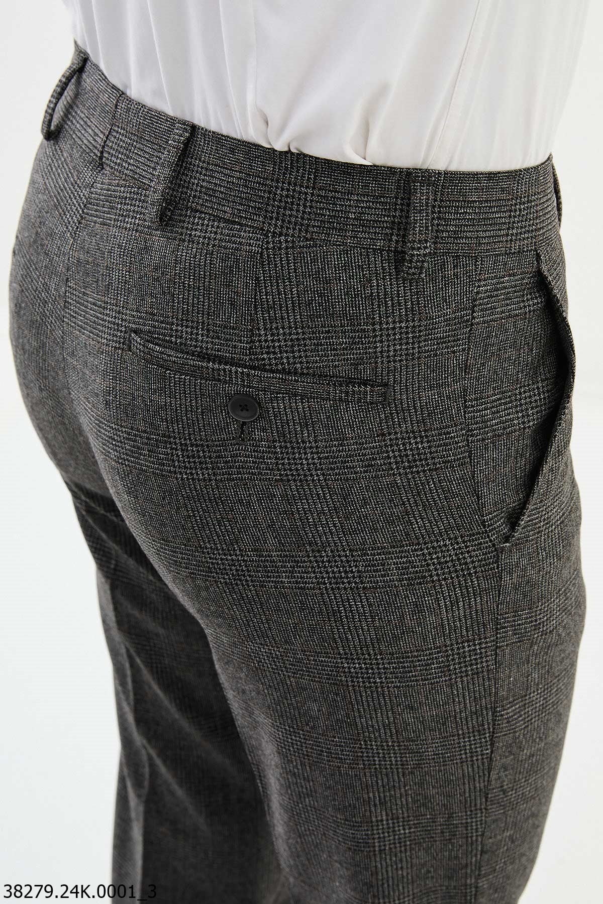 Men’s Dark Gray Check Slim Fit Trousers