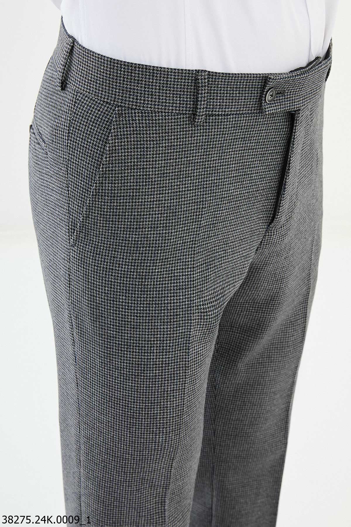 Men’s Gray Micro Check Slim Fit Trousers