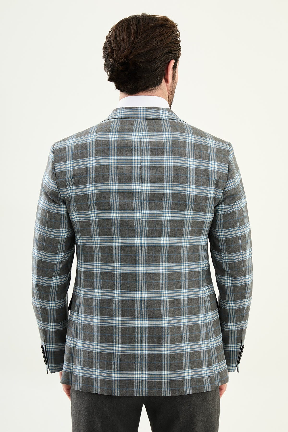Men’s Grey Blue Windowpane Check Slim-Fit Suit
