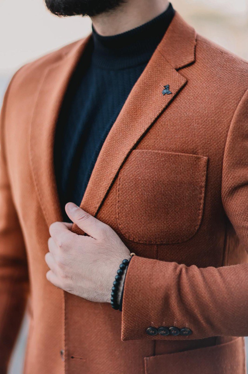 Men’s Hazelnut Slim Fit Wool Blazer Jacket