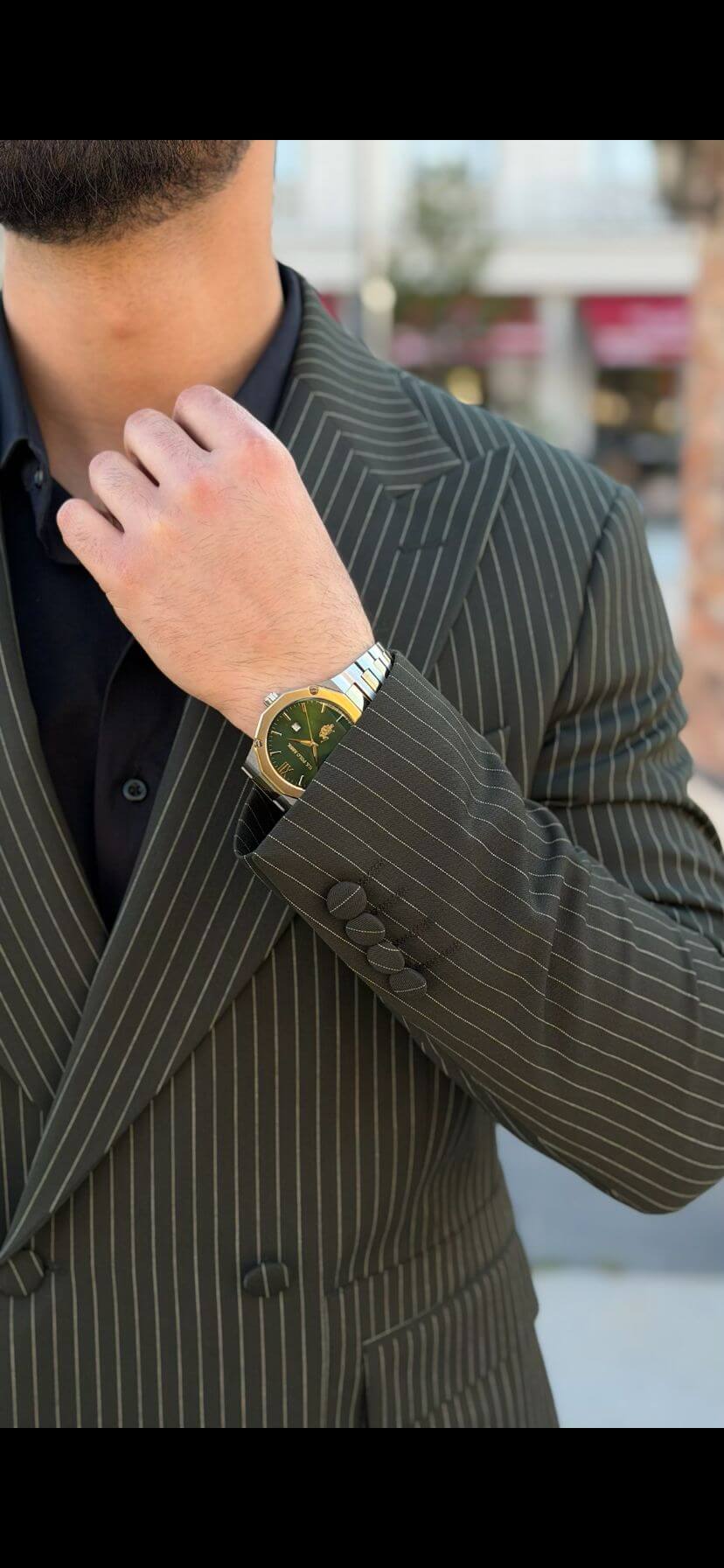 Men’s Khaki Pinstripe Slim Fit Suit