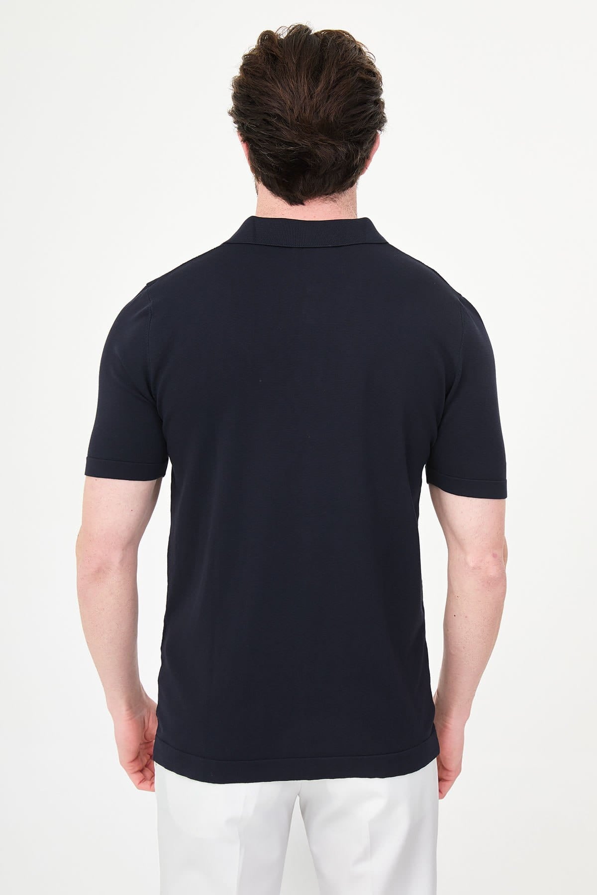 Men’s Navy Blue Diamond Textured Polo T-Shirt