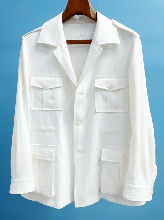 Men's White Linen Safari Jacket