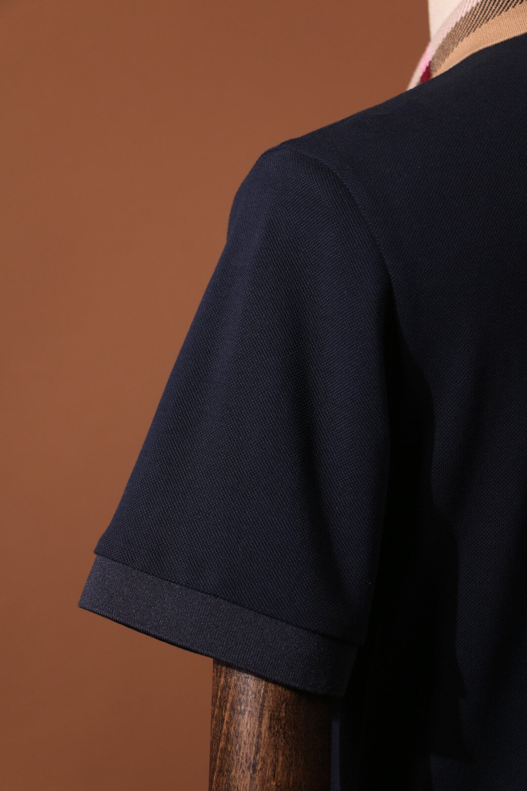 Navy Silk-Velvet Polo with Heritage Check Collar