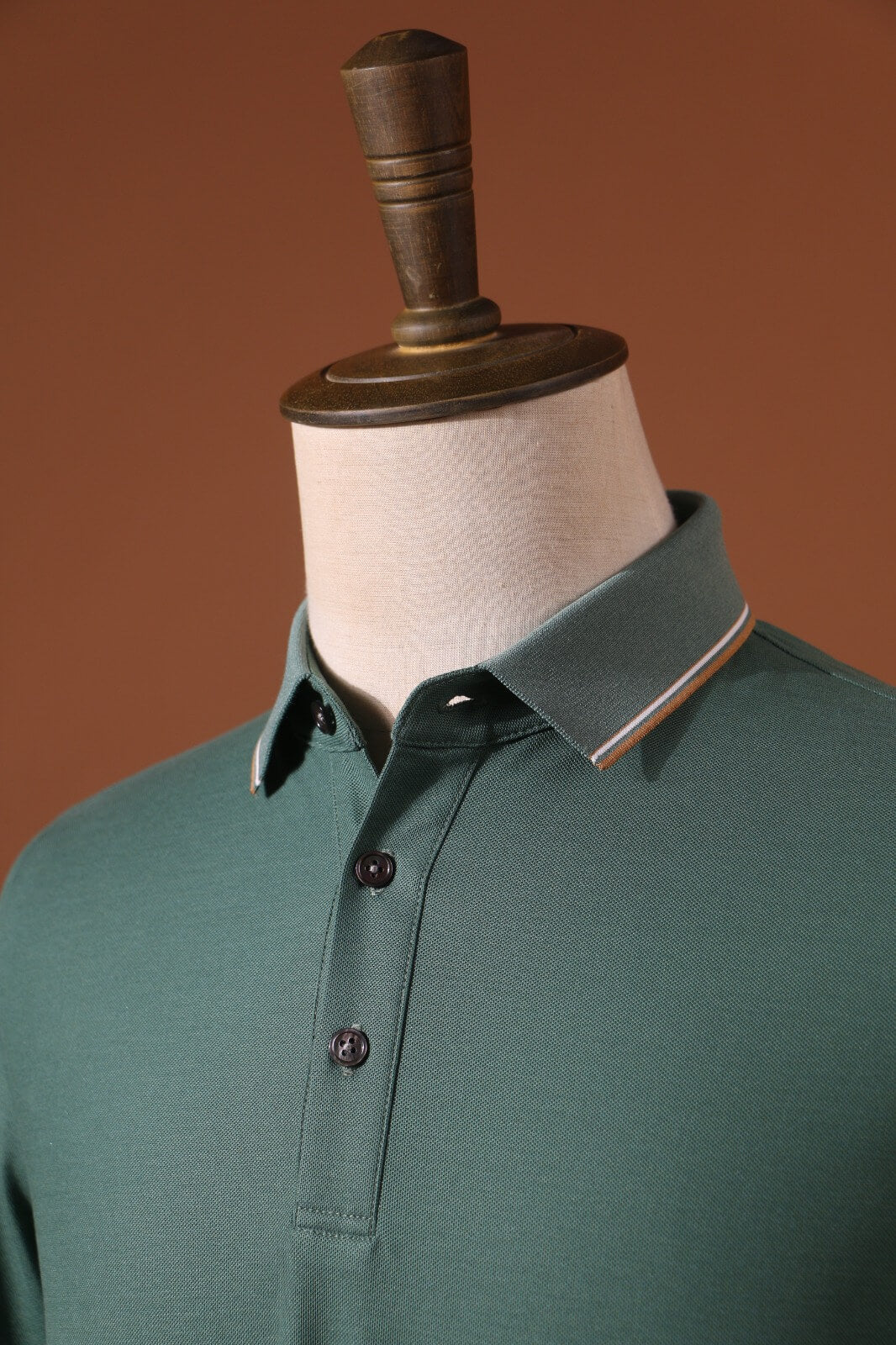 Pine Green Polo Shirt in Mulberry Silk & Velvet Blend