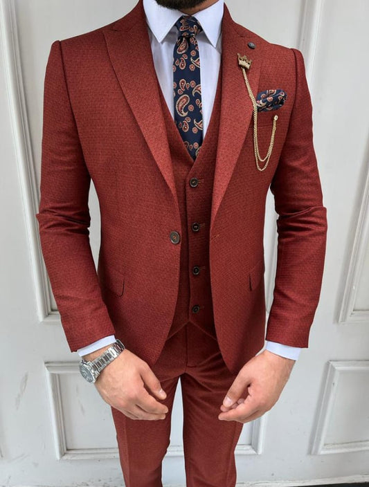Red Slim Fit 3-Piece Suit for Men