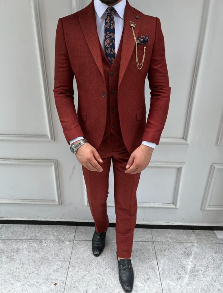 Red Slim Fit 3-Piece Suit for Men