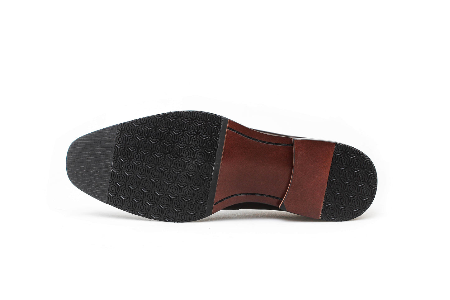 Close-up of men’s regal oxford shoes in rich brown leather with intricate brogue detailing, showcasing luxurious craftsmanship and a timeless design for formal wear.