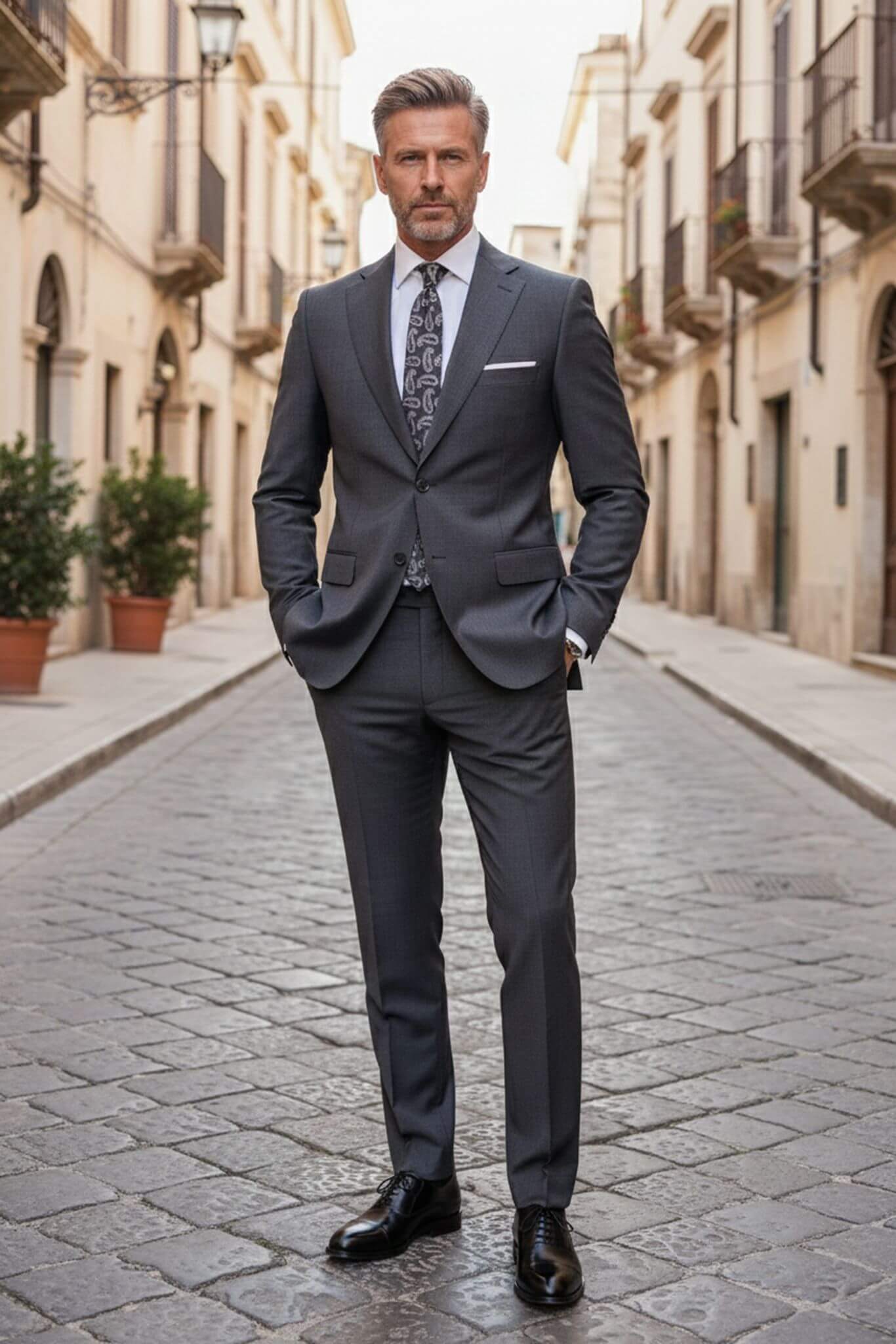 Suitharbor Men’s Anthracite Slim-Fit Wool-Blend Suit