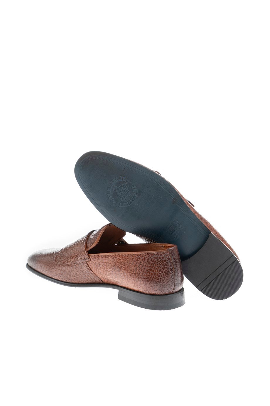 Men’s Brown Textured Leather Double Monk Strap Loafers