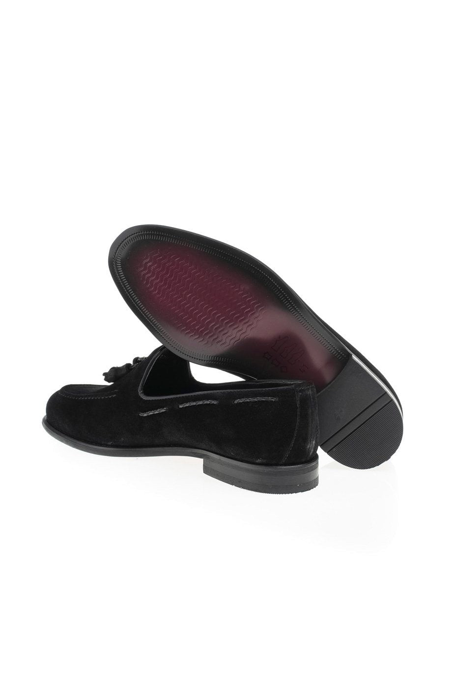 Black Men's Suede Tassel Loafers - SUITHARBOR
