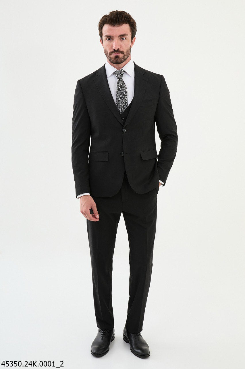 Black Three - Piece Suit with Paisley Accent Tie - SUITHARBOR