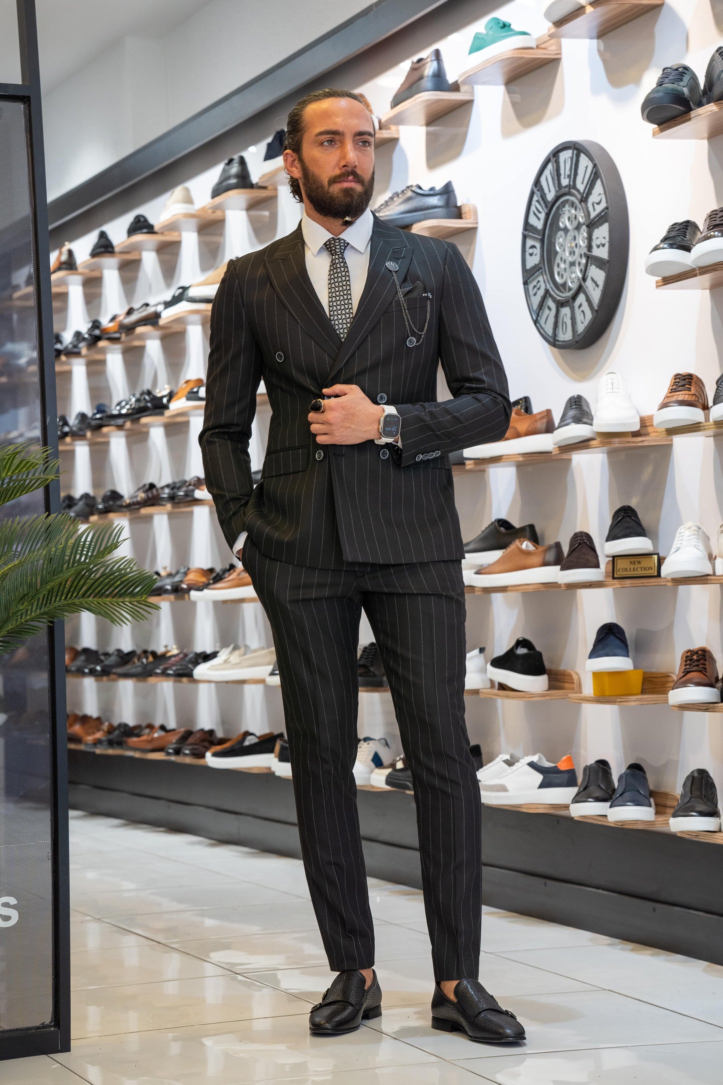 Black Pinstripe Double-Breasted Suit