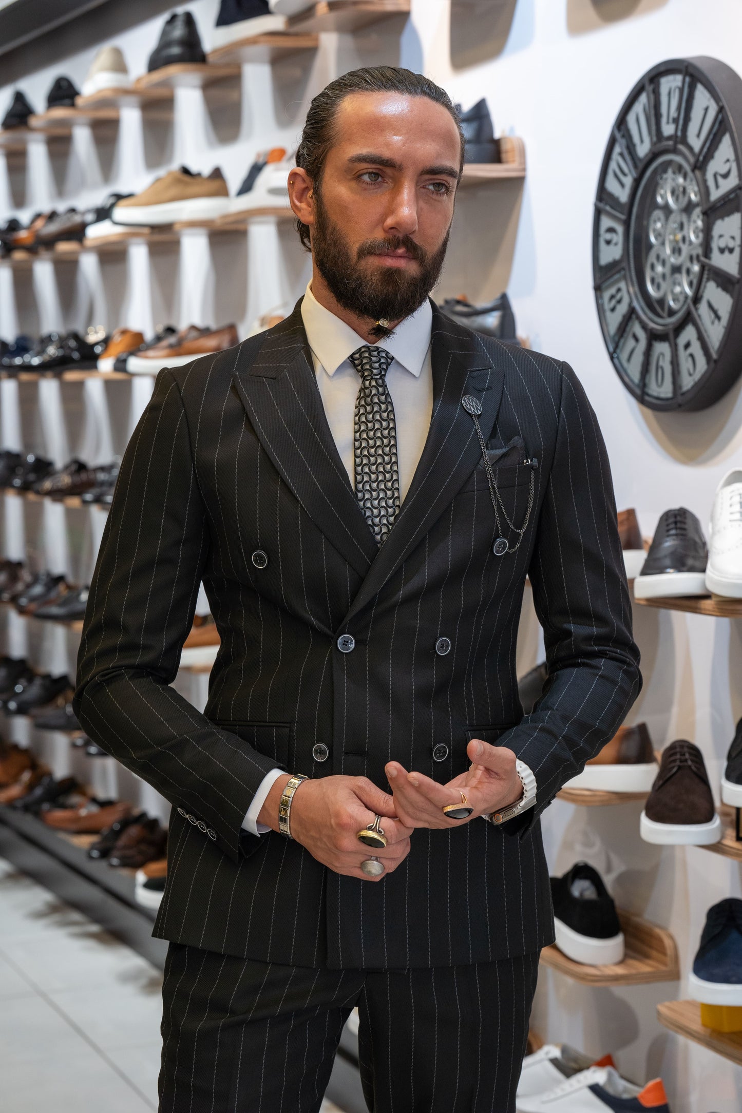 Black Pinstripe Double-Breasted Suit