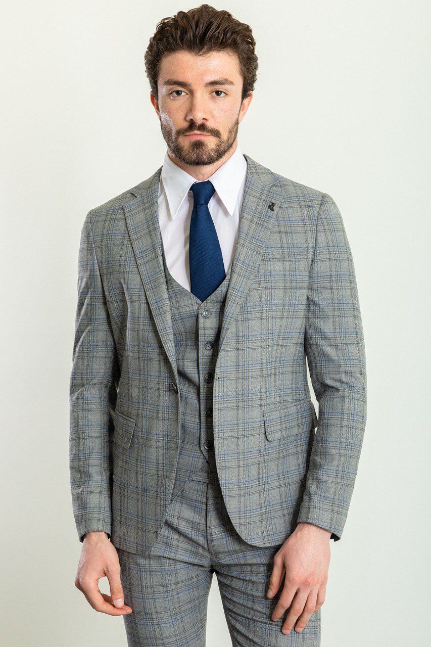 Man wearing a Grey Blue Pattern Perfection Suit