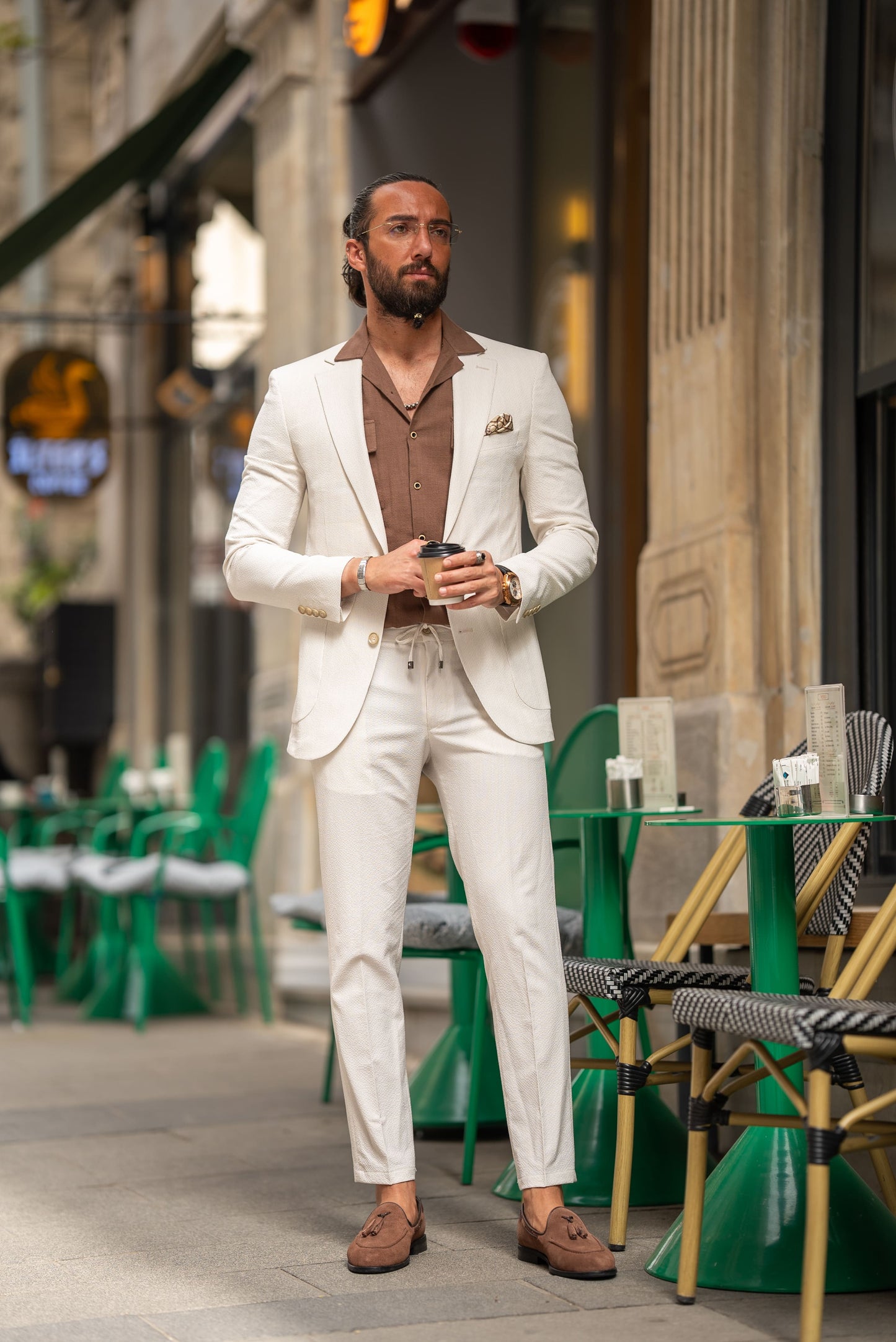 Sunset Seersucker Beige Casual Suit